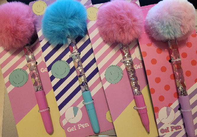 Stylo gel pompom multicoleur
