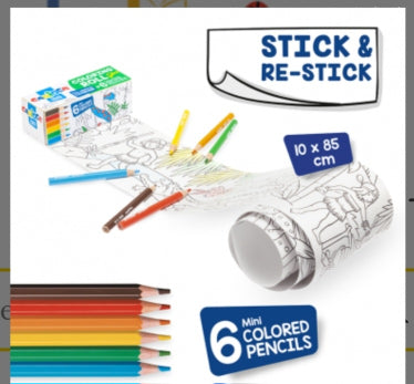 Rouleau de papier à colorier avec 6 crayons de couleur
