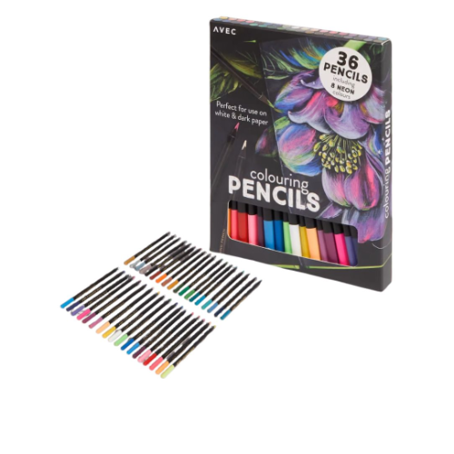 36 Crayons de couleur pour papier blanc & noir