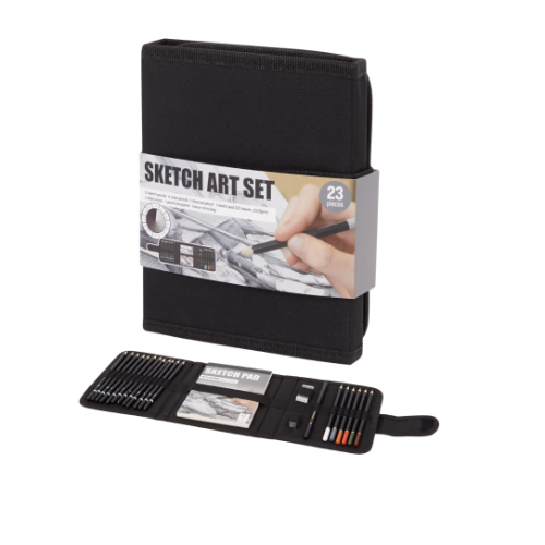Kit de croquis à étui + bloc de dessein 22pcs